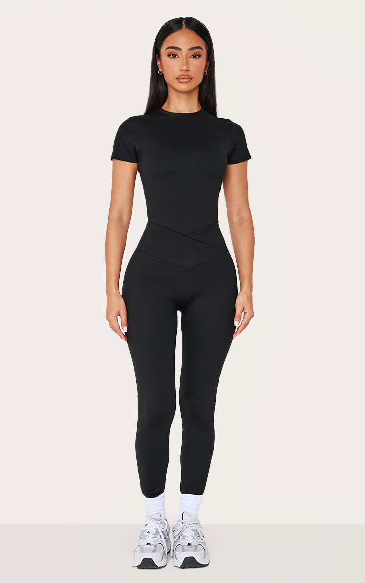 Pretty Little Thing Petite Black Sculpt Wrap Waist Gym Leggings