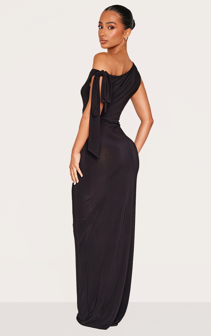Pretty Little Thing Petite Black Slinky Knot Detail Maxi Dress