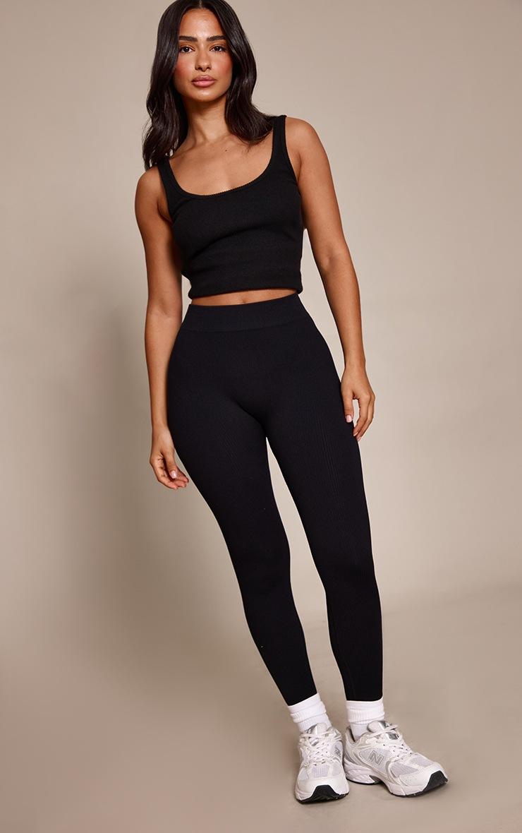 Pretty Little Thing Petite Black Snatched Rib Seamless Leggings