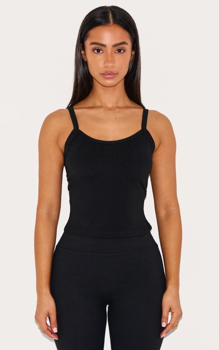 Pretty Little Thing Petite Black Snatched Sculpt Cami Strap Crop Top