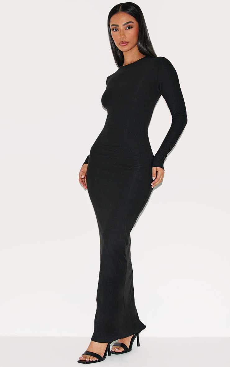 Pretty Little Thing Petite Black Soft Touch Long Sleeve Maxi Dress