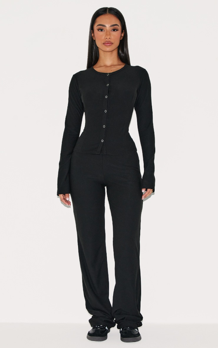 Pretty Little Thing Petite Black Soft Touch Popper Long Sleeve Long Top