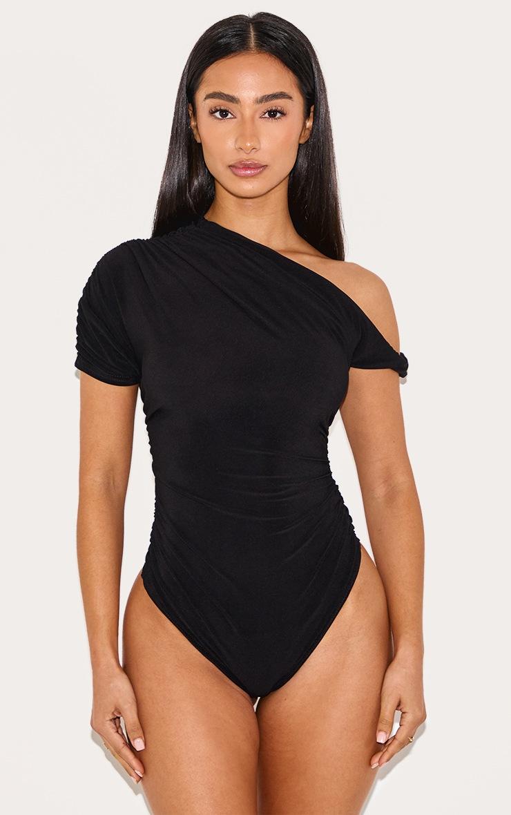 Pretty Little Thing Petite Black Soft Touch Twist Detail Bodysuit