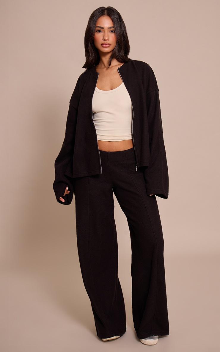 Pretty Little Thing Petite Black Soft Touch Zip Through Sweatshirt