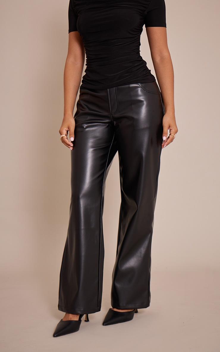 Pretty Little Thing Petite Black Straight Leg Faux Leather Pants