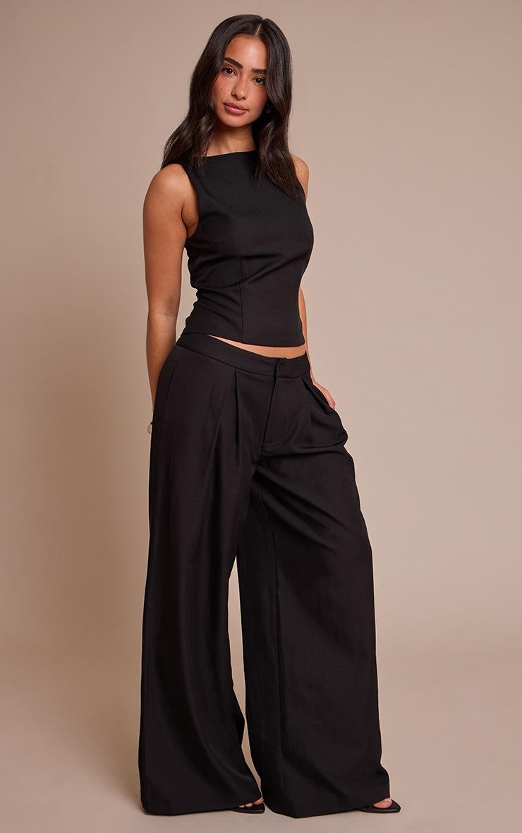 Pretty Little Thing Petite Black Tailored Woven Wide Leg Pants