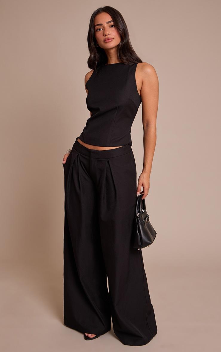 Pretty Little Thing Petite Black Tailored Woven Wide Leg Pants