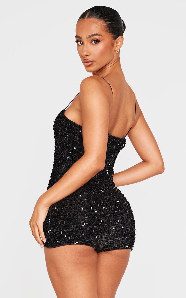 Pretty Little Thing Petite Black Textured Sequin Romper