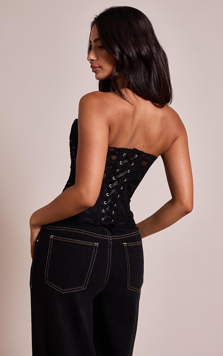 Pretty Little Thing Petite Black Textured Sheer Floral Lace Corset