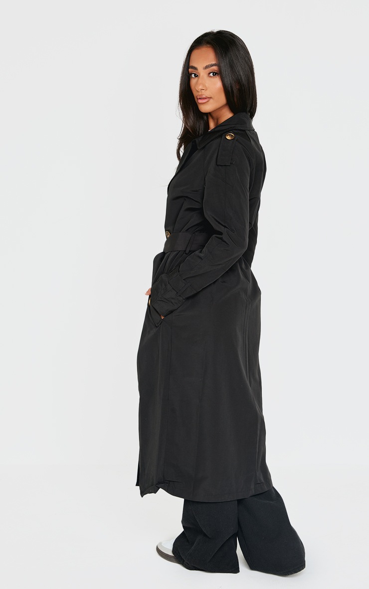 Pretty Little Thing Petite Black Tie Waist Trench Coat