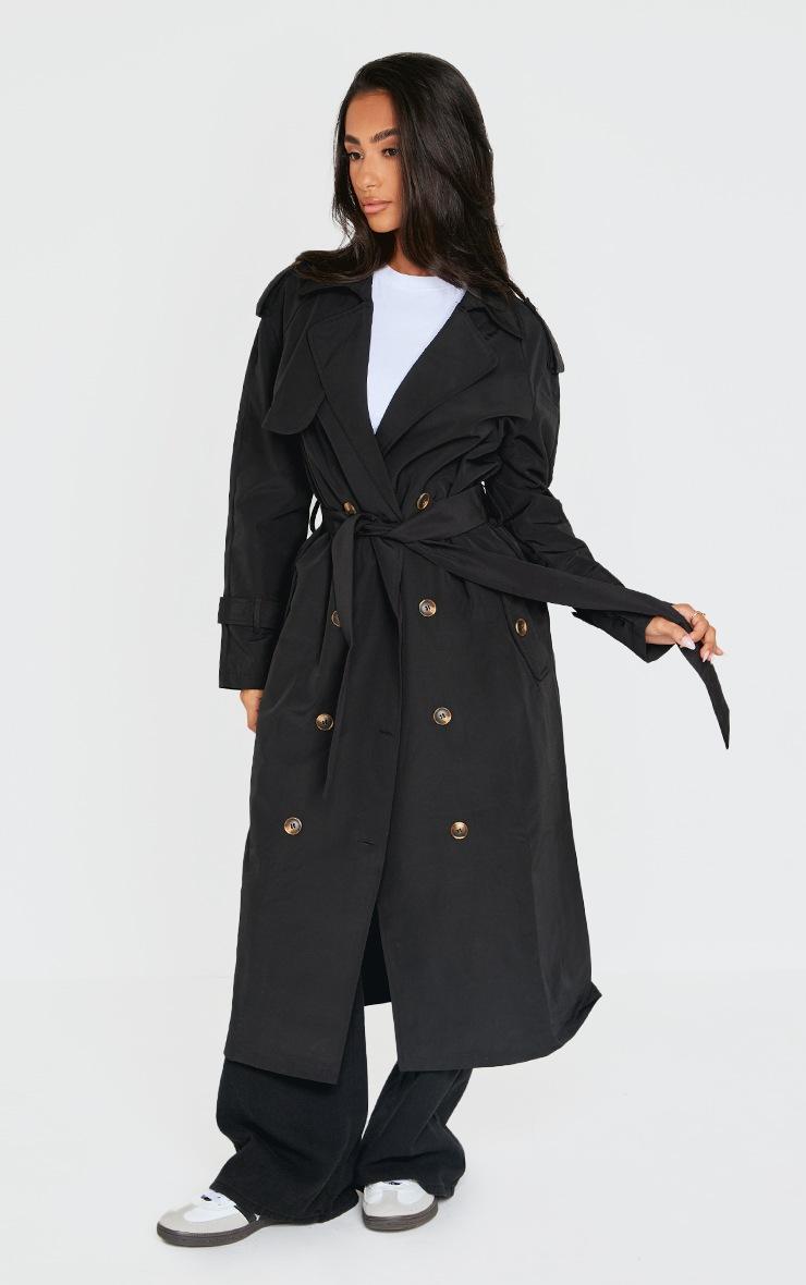 Pretty Little Thing Petite Black Tie Waist Trench Coat