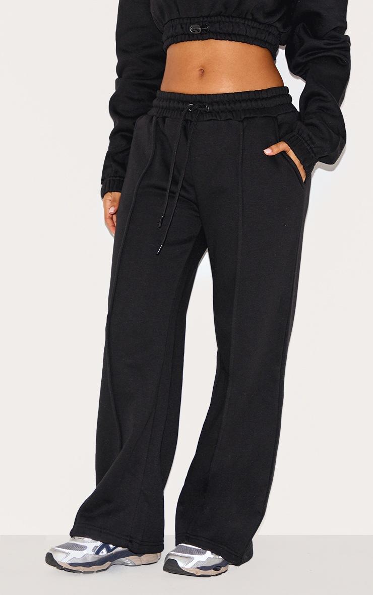 Pretty Little Thing Petite Black Wide Leg Seam Detailed Sweatpants