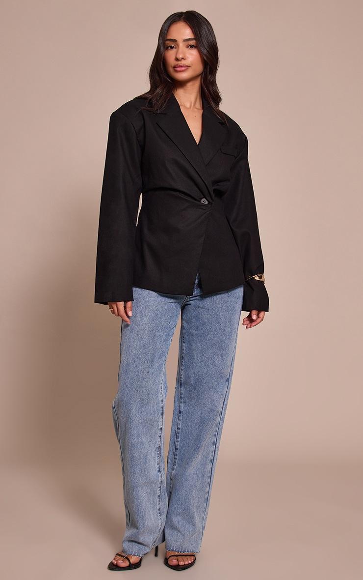 Pretty Little Thing Petite Black Woven Cinched Waist Blazer