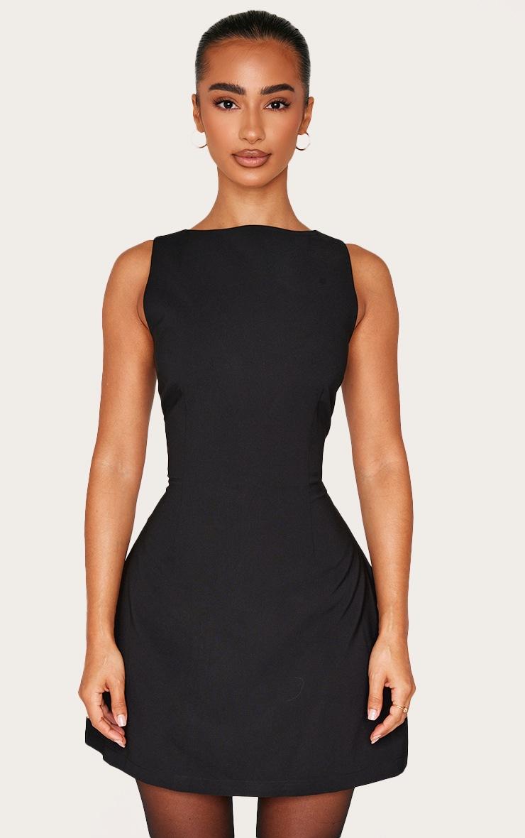 Pretty Little Thing Petite Black Woven Open Back Mini Dress