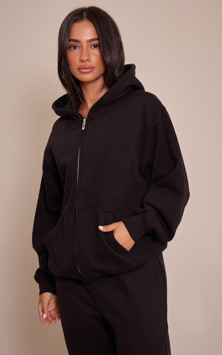 Pretty Little Thing Petite Black Zip Through Hoodie