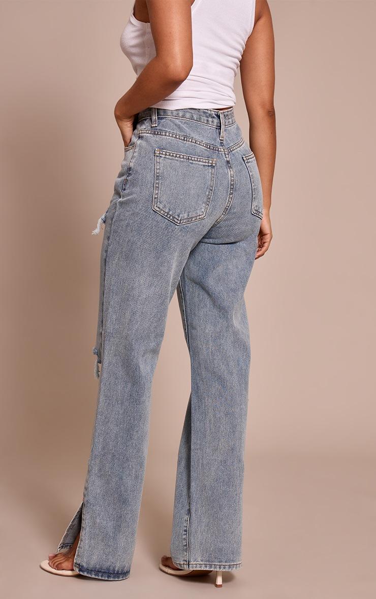 Pretty Little Thing Petite Bleach Wash Ripped Split Hem Jeans