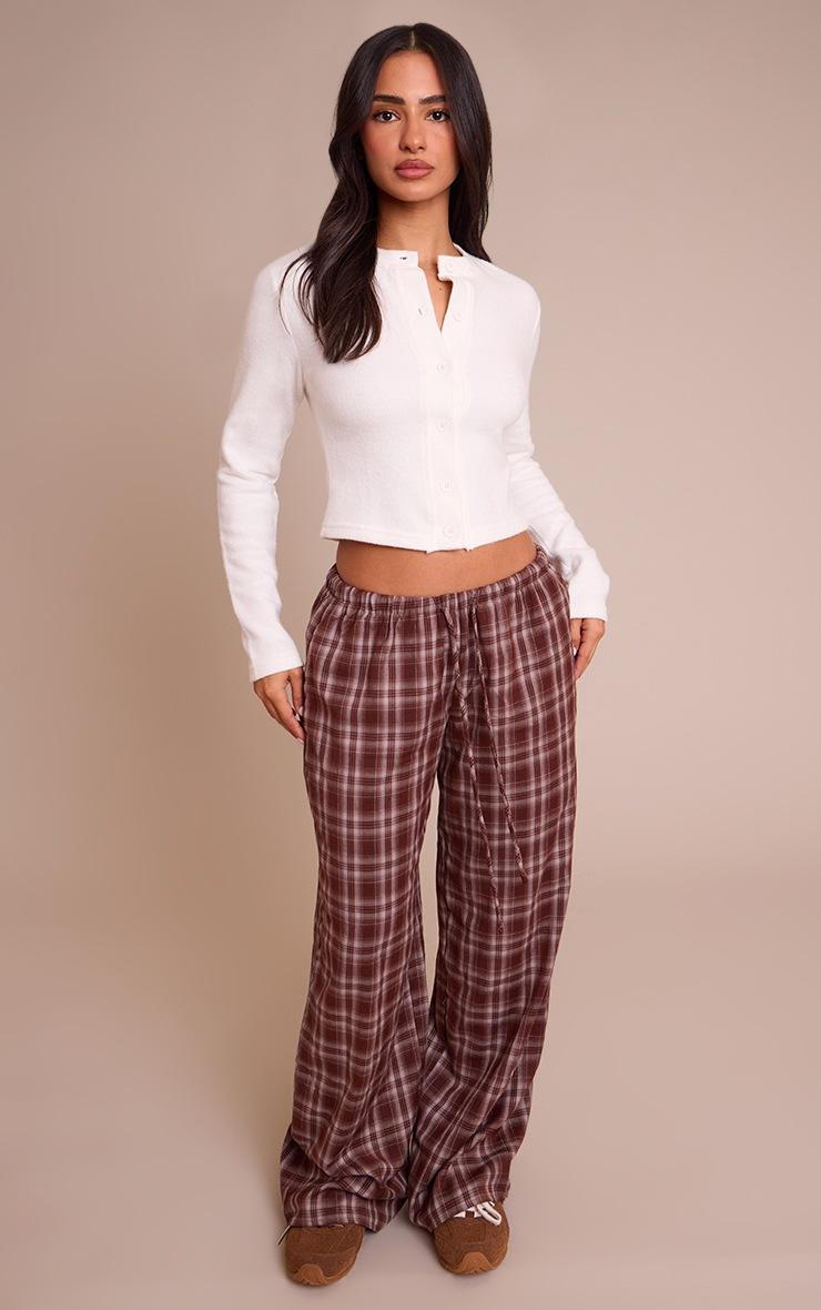 Pretty Little Thing Petite Brown Check Woven Drawstring Low Rise Relaxed Pants