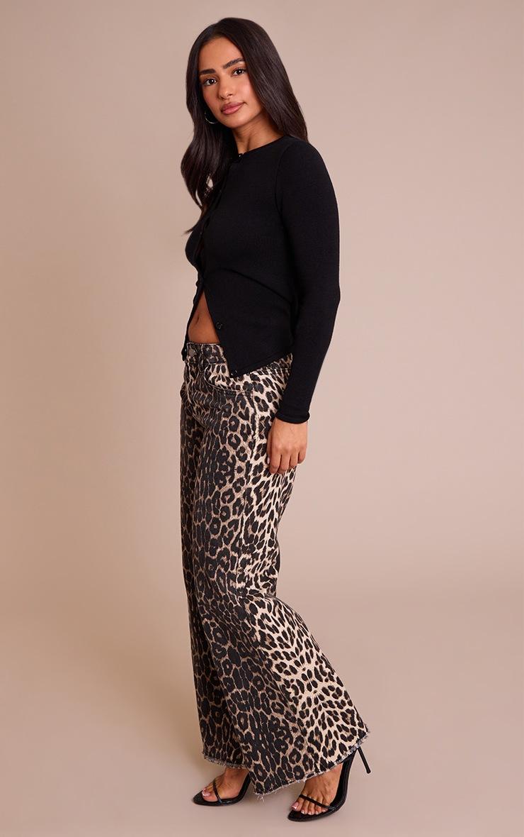 Pretty Little Thing Petite Brown Leopard Print Denim Wide Leg Jeans