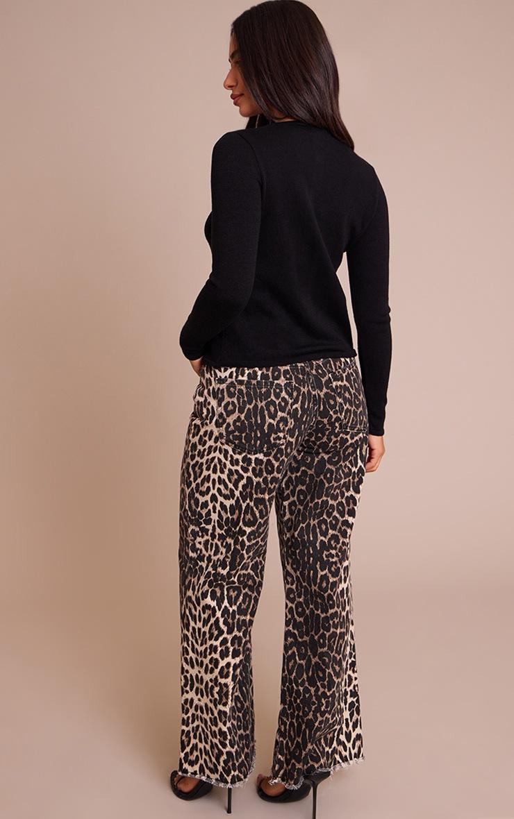 Pretty Little Thing Petite Brown Leopard Print Denim Wide Leg Jeans