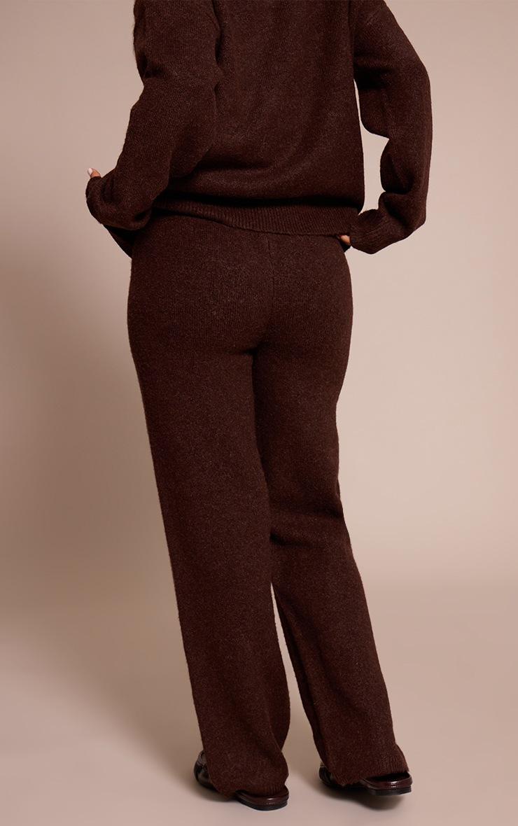 Pretty Little Thing Petite Brown Ribbed Waist Knitted Wide Leg Pants