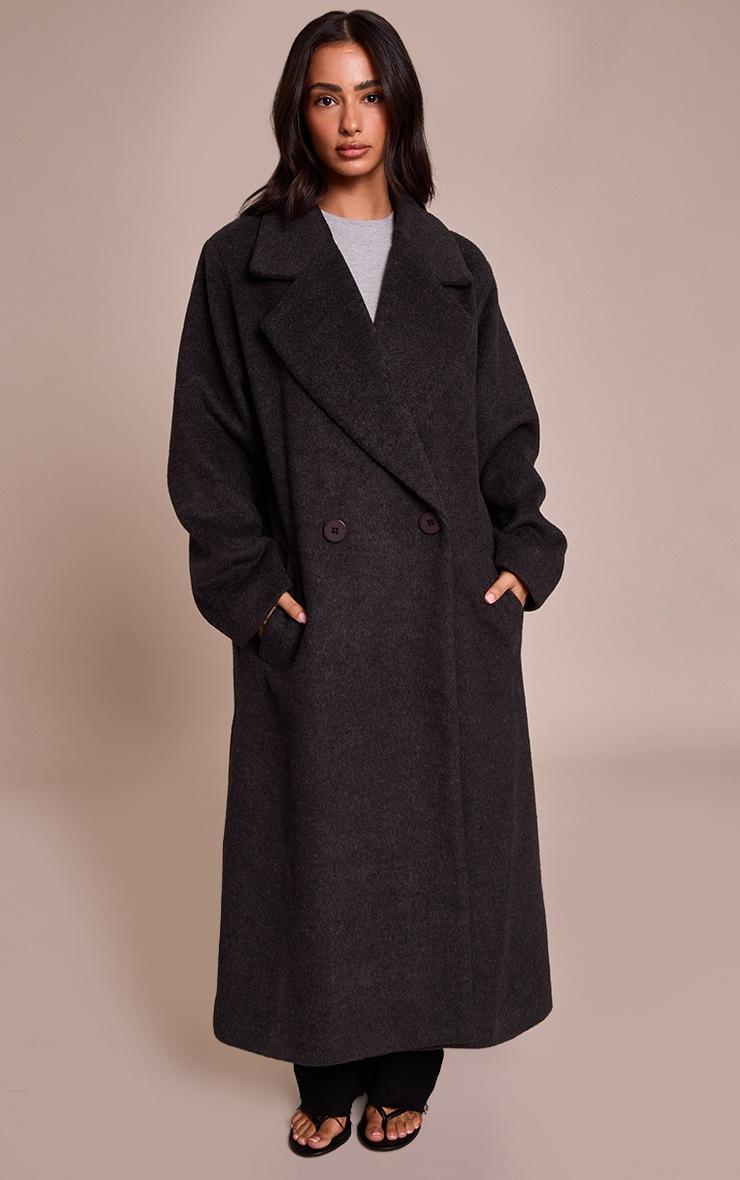 Pretty Little Thing Petite Charcoal Brushed Wool Maxi Coat