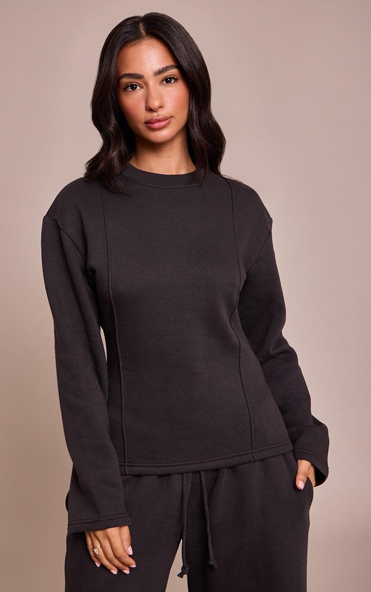 Pretty Little Thing Petite Charcoal Long Sleeve Waist Cinched Sweatshirt