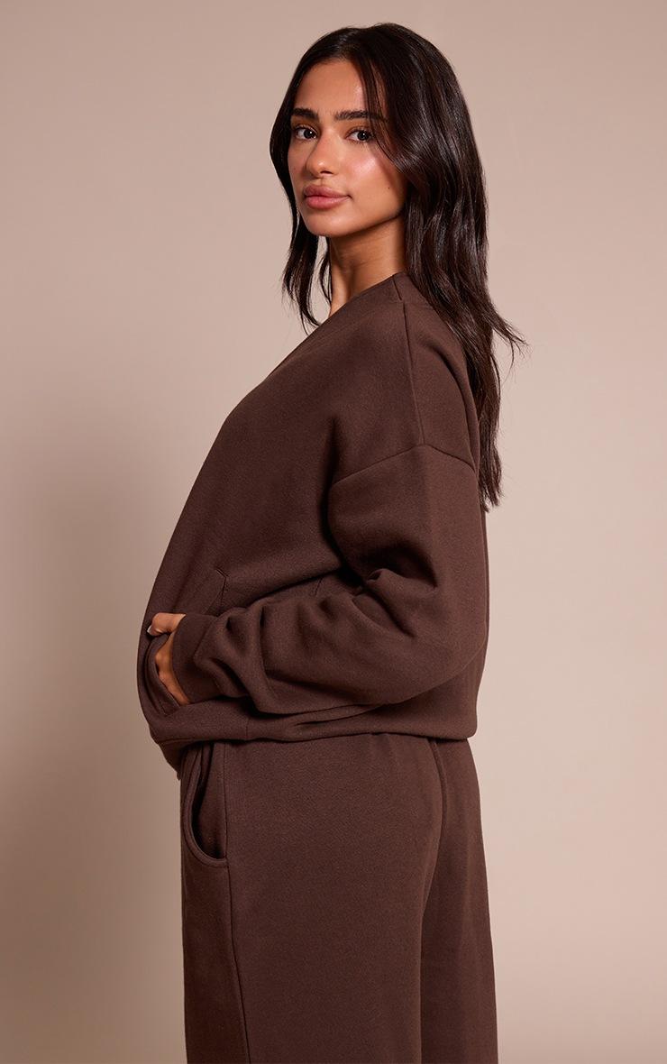 Pretty Little Thing Petite Chocolate Button Up Side Pocket Sweatshirt