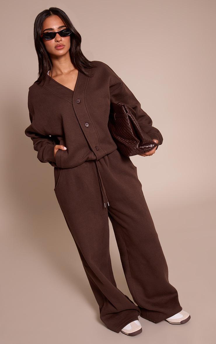 Pretty Little Thing Petite Chocolate Button Up Side Pocket Sweatshirt