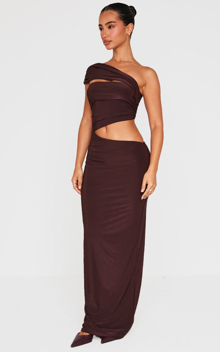 Pretty Little Thing Petite Chocolate Cut Out Slinky Maxi Dress