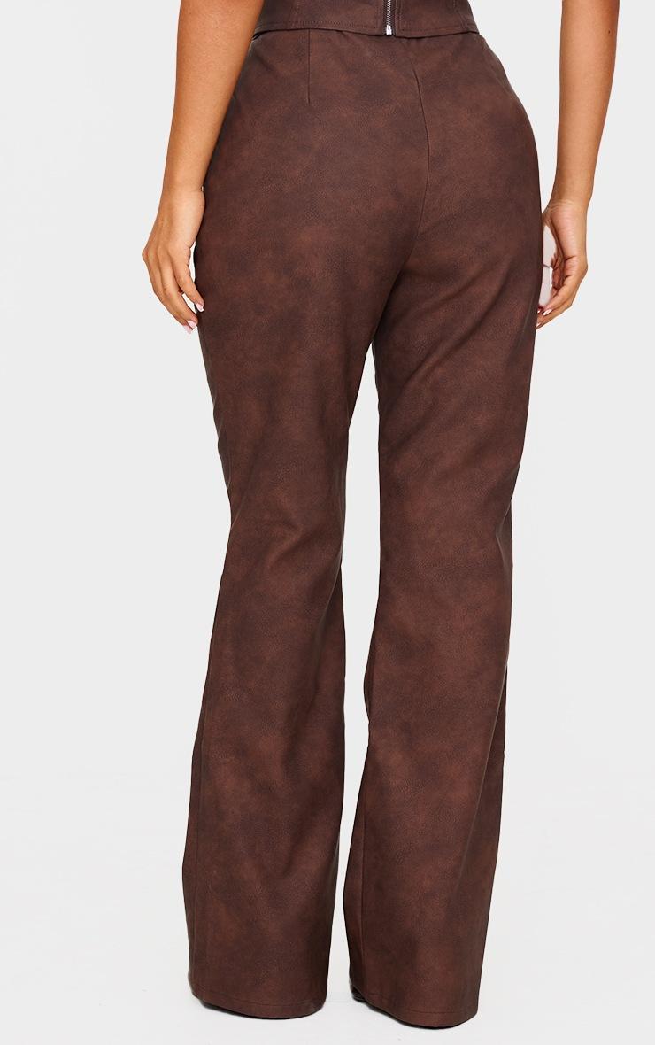 Pretty Little Thing Petite Chocolate Faux Leather Zip Front Flared Pants