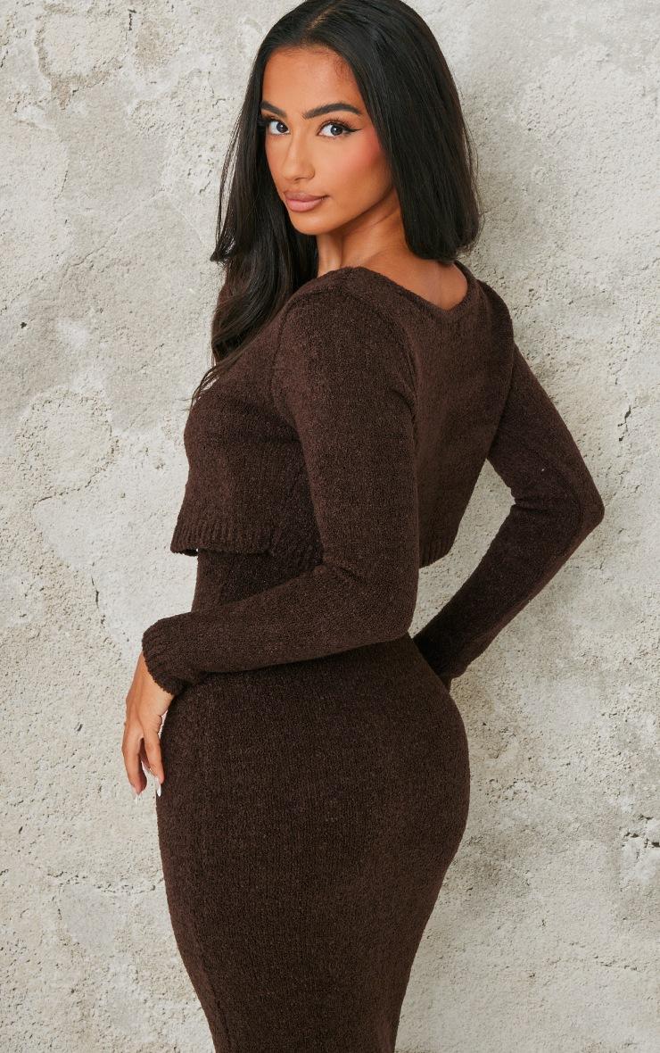 Pretty Little Thing Petite Chocolate Knitted Boucle Cardigan