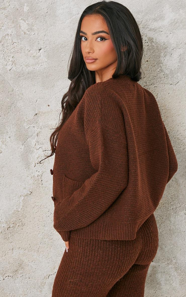 Pretty Little Thing Petite Chocolate Rib Knit Oversized Cardigan