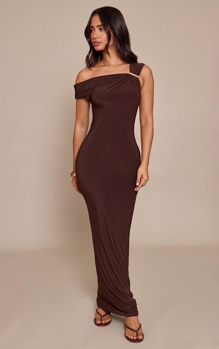 Pretty Little Thing Petite Chocolate Trim Detail Maxi Dress