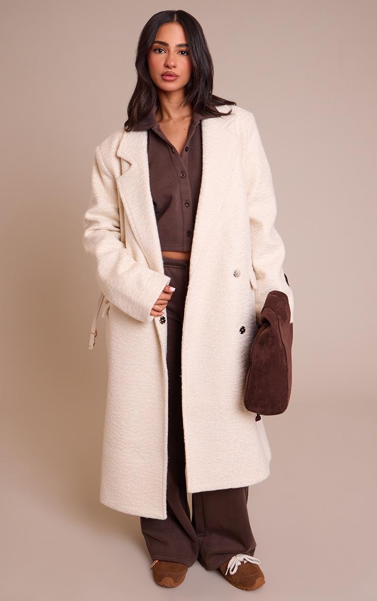 Pretty Little Thing Petite Cream Belted Wool Look Maxi Coat