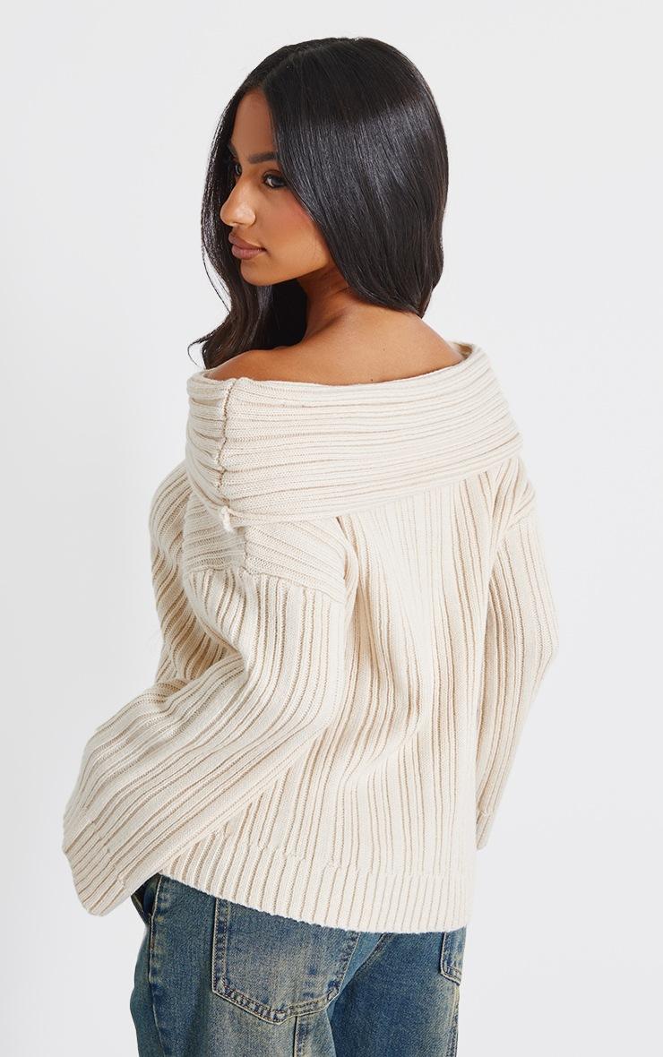 Pretty Little Thing Petite Cream Off The Shoulder Knit Sweater