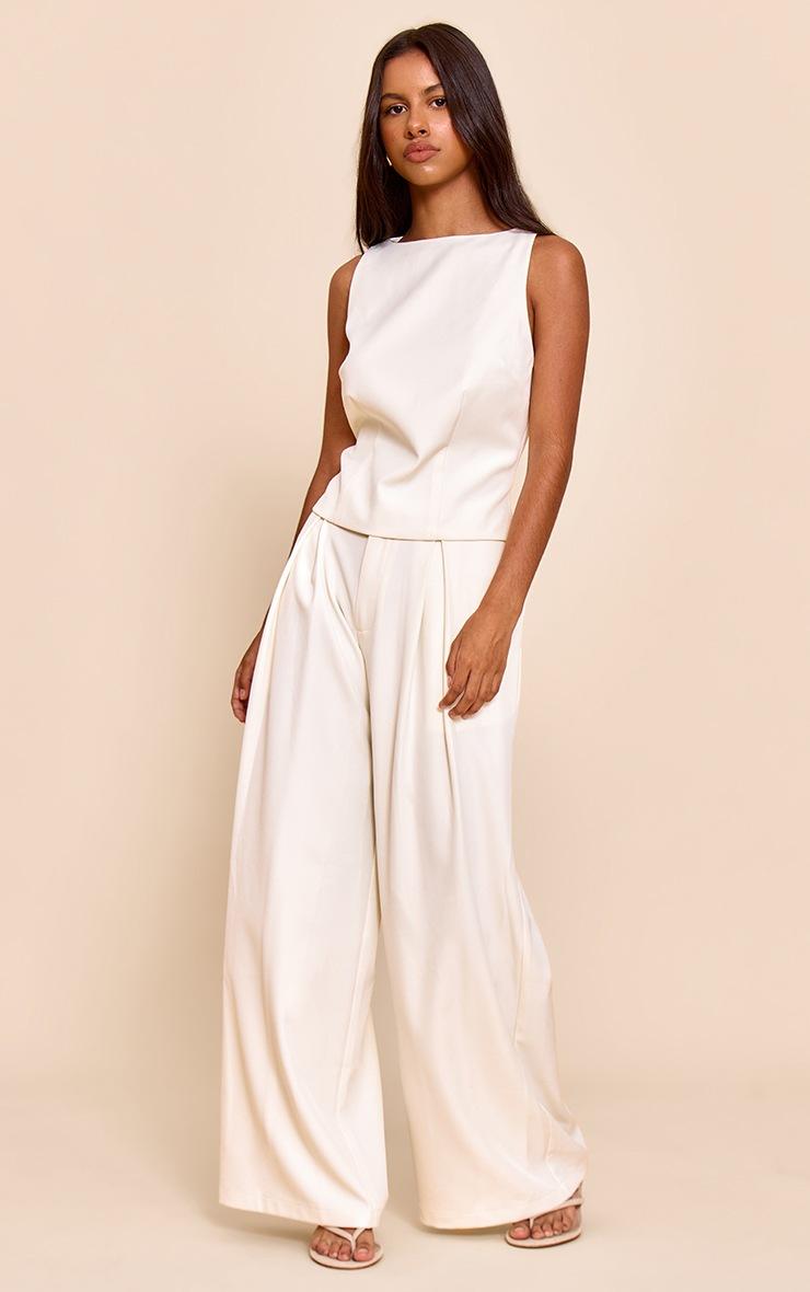 Pretty Little Thing Petite Cream Racer Neck Detail Top