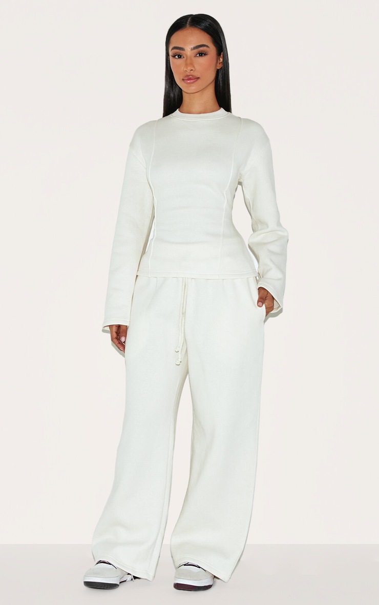 Pretty Little Thing Petite Cream Wide Leg Elastic Waist Drawstring Sweatpants
