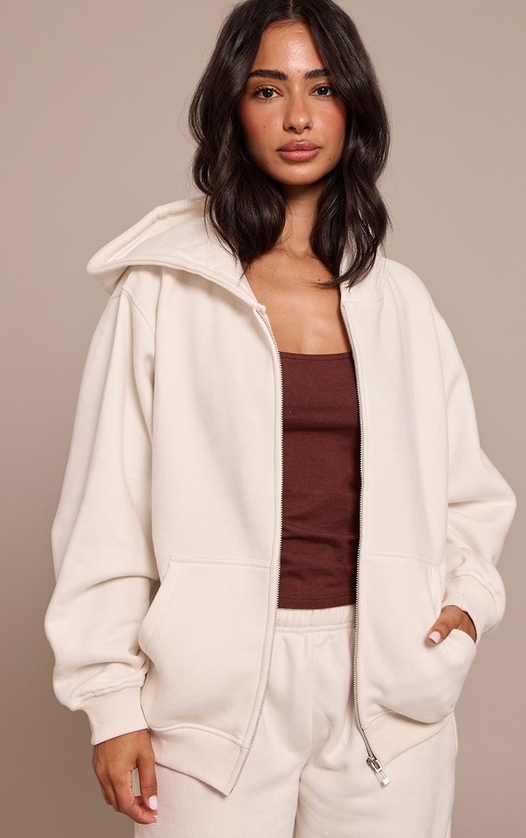 Pretty Little Thing Petite Cream Zip Through Hoodie