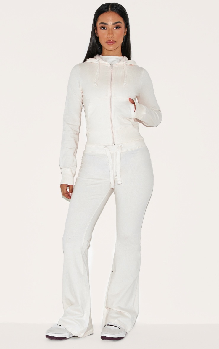 Pretty Little Thing Petite Cream Zip Up Fitted Track Top