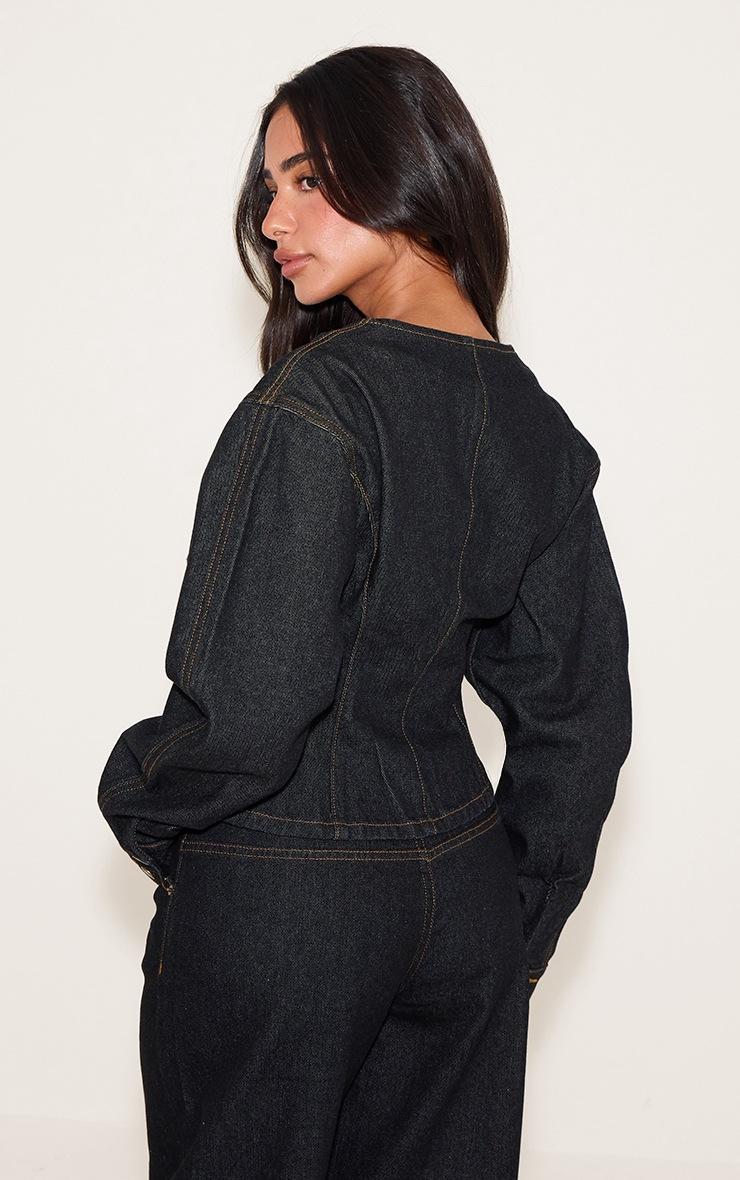 Pretty Little Thing Petite Dark Indigo Gold Button Up Cocoon Sleeve Denim Jacket