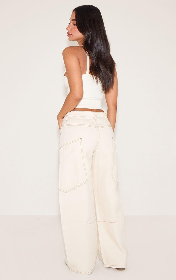 Pretty Little Thing Petite Ecru Side Pocket Detail Wide Leg Jeans
