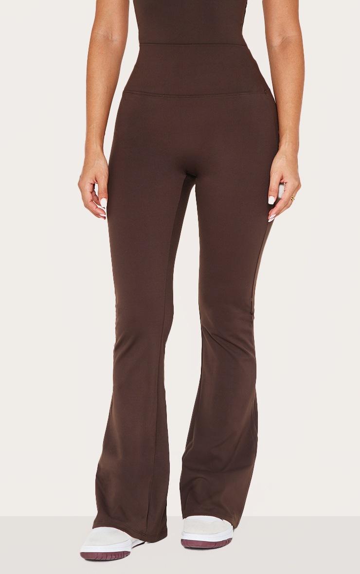 Pretty Little Thing Petite Espresso Sculpt High Waist Flared Yoga Pants