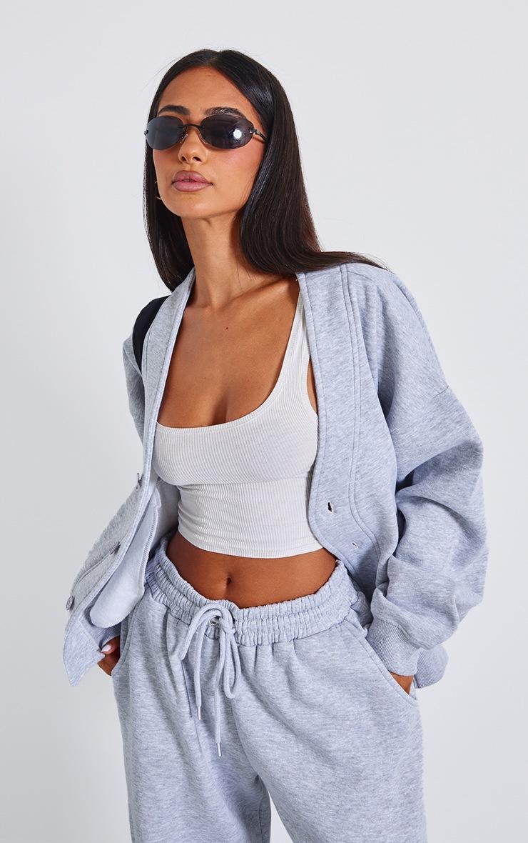 Pretty Little Thing Petite Grey Marl Button Up Side Pocket Sweatshirt Pretty Little Thing Petite Grey Marl Button Up Side Pocket Sweatshirt