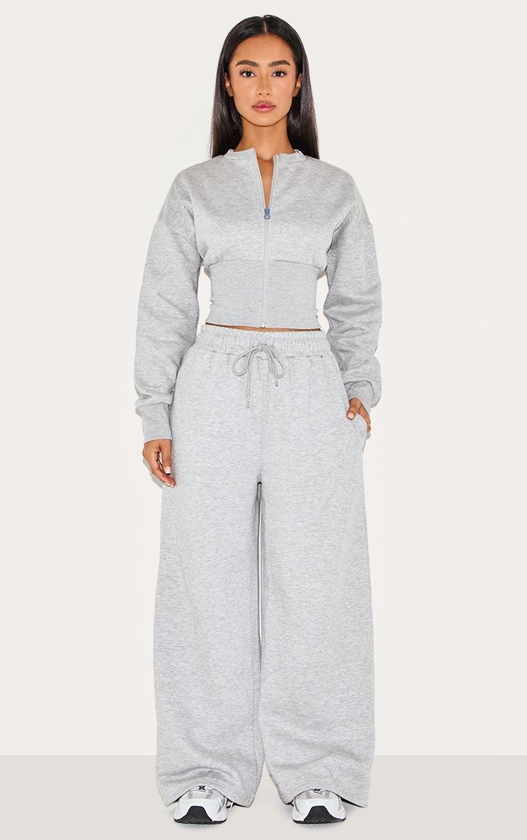 Pretty Little Thing Petite Grey Marl Drawstring Wide Leg Sweatpants