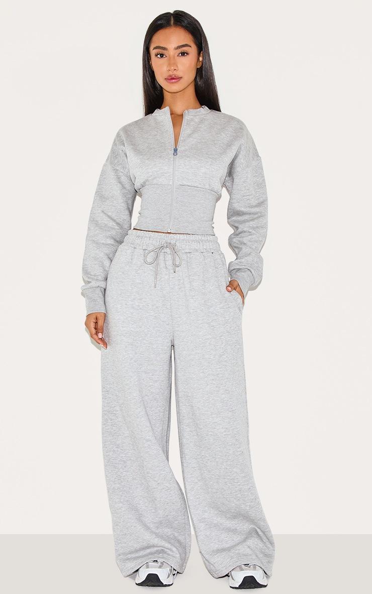 Pretty Little Thing Petite Grey Marl Elasticated Hem Zip Up Sweatshirt