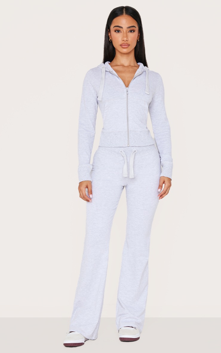 Pretty Little Thing Petite Grey Marl Low Rise Skinny Flare Pants