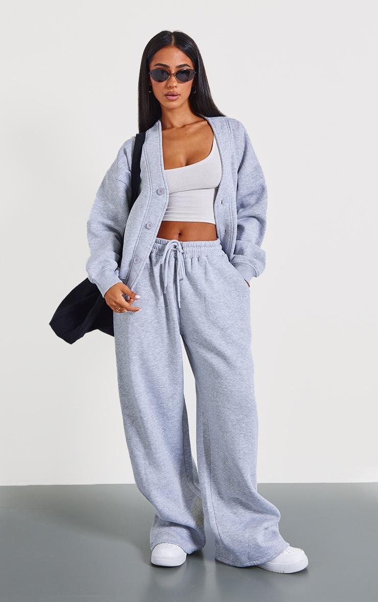 Pretty Little Thing Petite Grey Marl Wide Leg Elasticated Drawstring Sweatpants