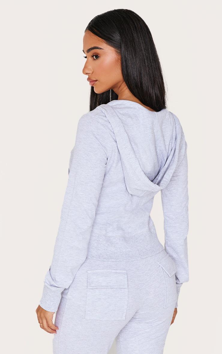 Pretty Little Thing Petite Grey Marl Zip Up Fitted Track Top