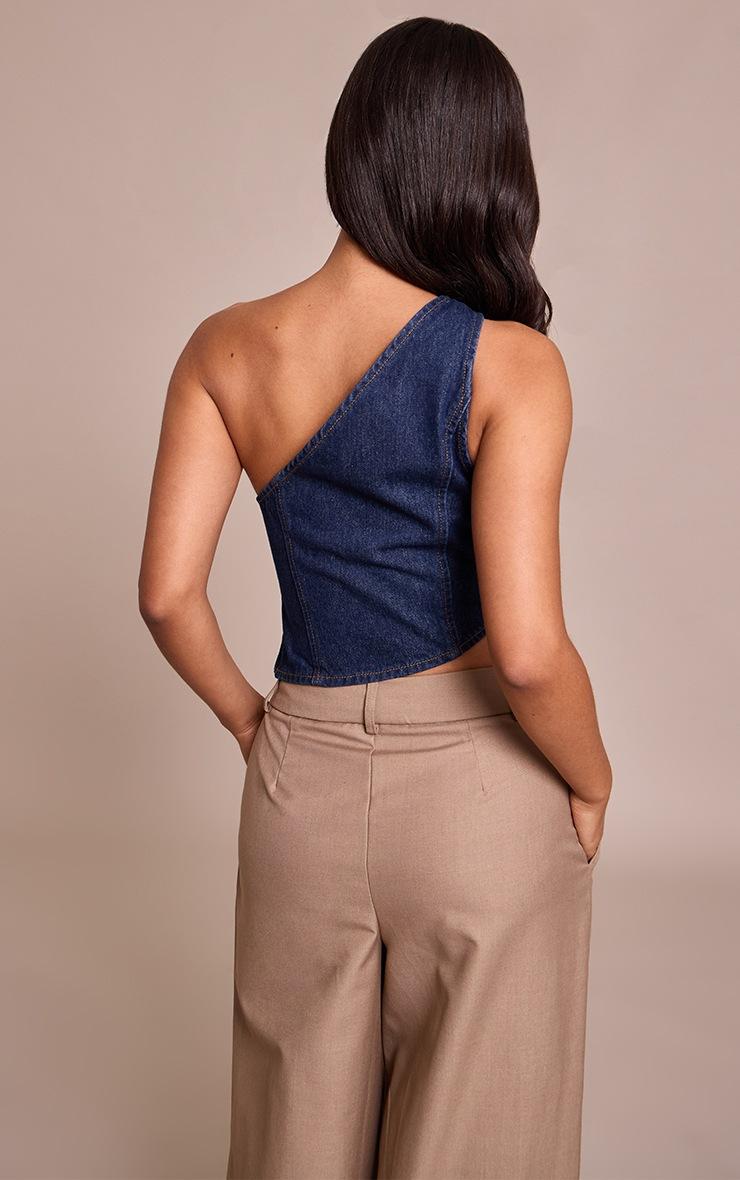 Pretty Little Thing Petite Indigo Denim Asymmetric Top