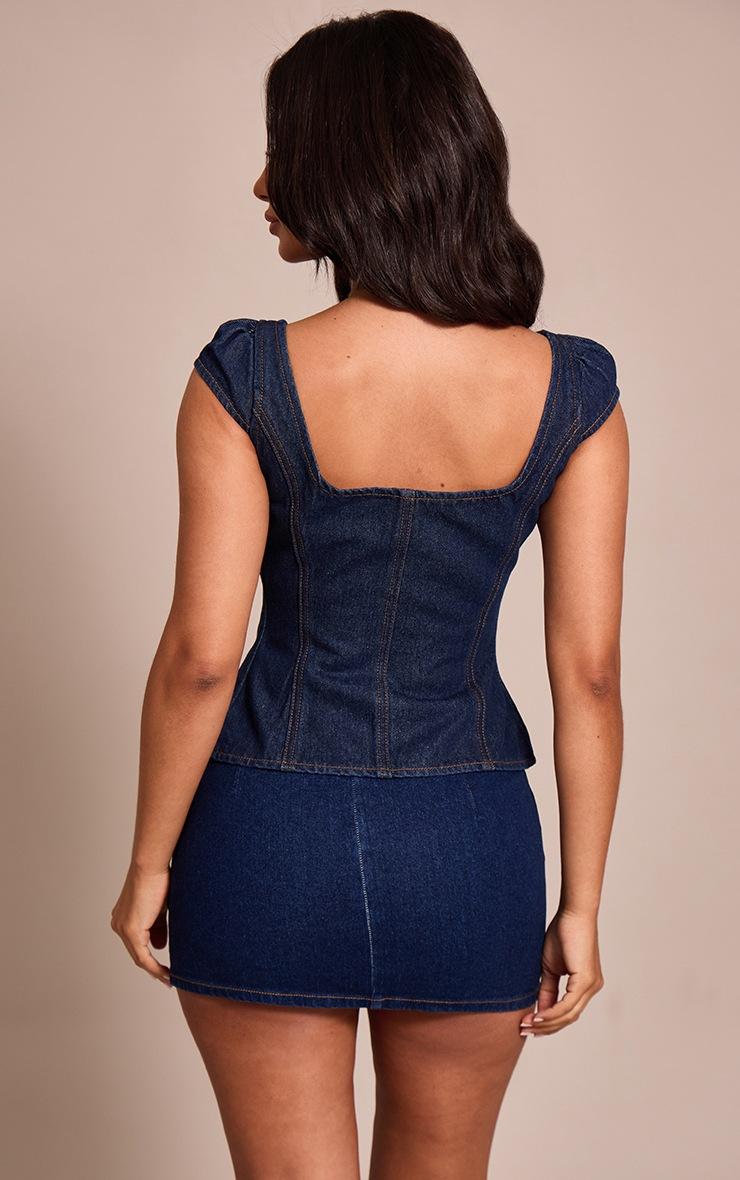 Pretty Little Thing Petite Indigo Denim Cinched Strappy Top